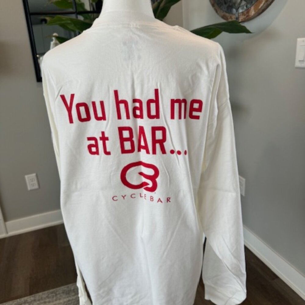 NEW Mens Hanes Long Sleeve Beefy T Cyclebar 2-sided & FREE Koozie